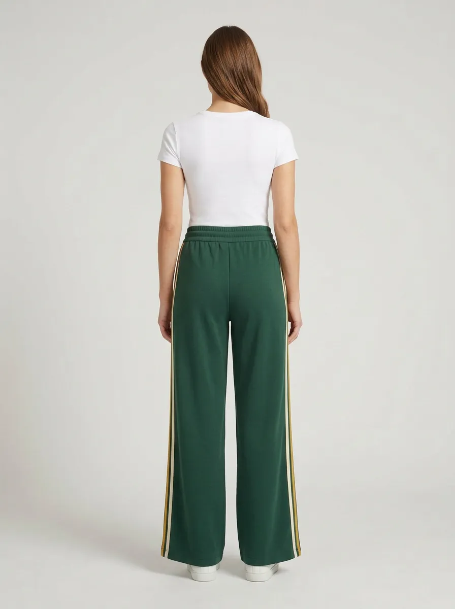 Women's Mid-Rise Metal-Tip Drawstring Pintuck Wide-Leg Track Pants