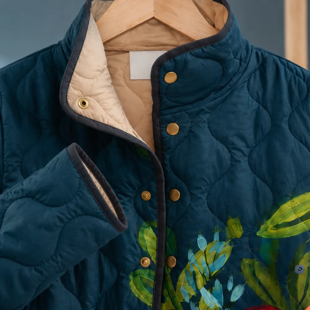 Floral Printed Stand Collar Jacket