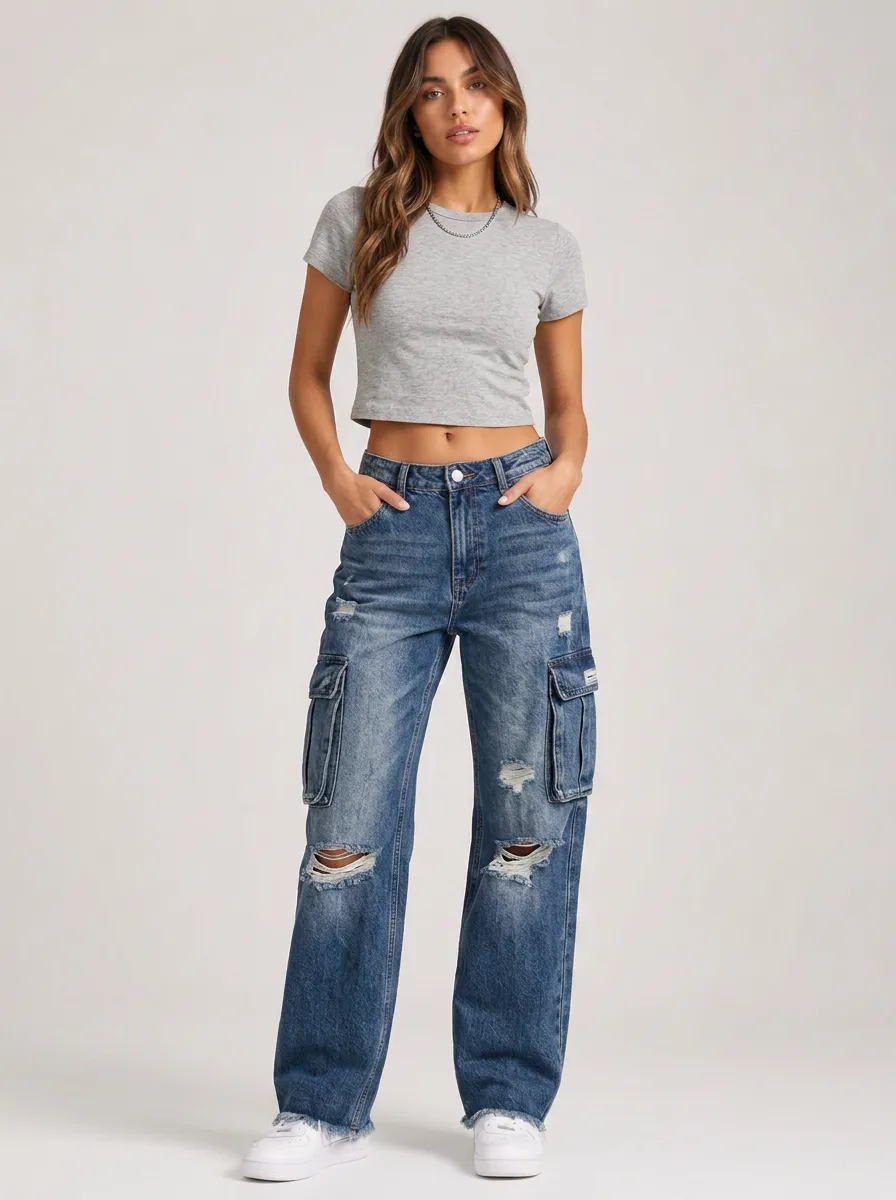Women's Streetwear Denim Cargo Pants