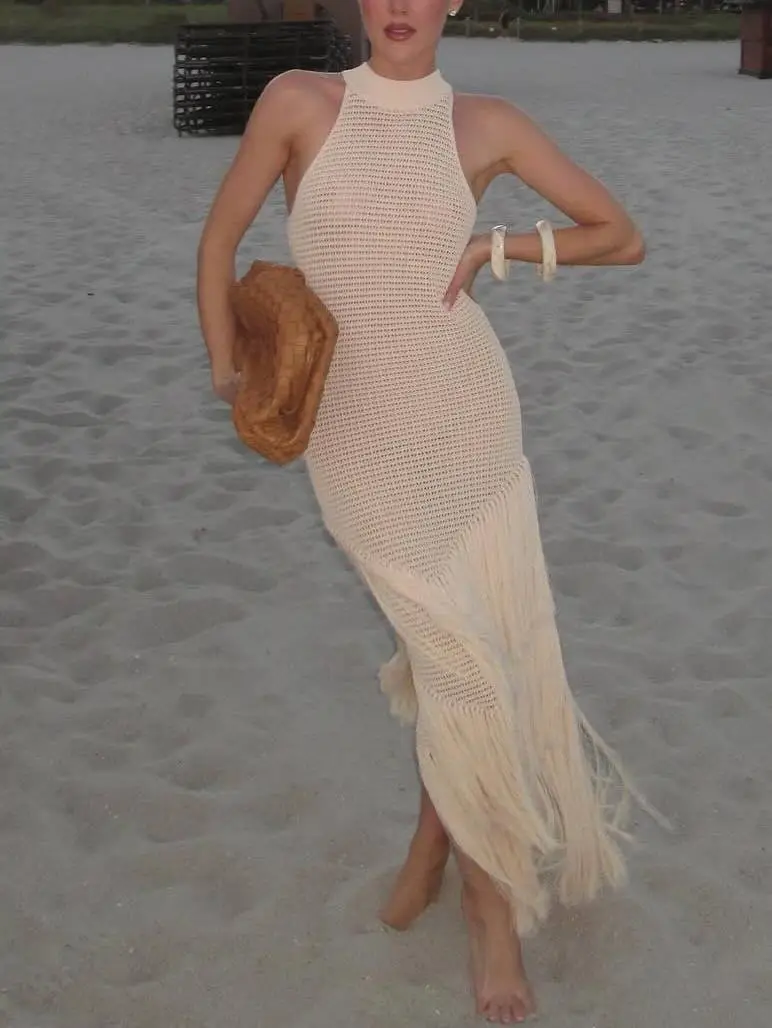 Knitted Tassel Hem Midi Dress