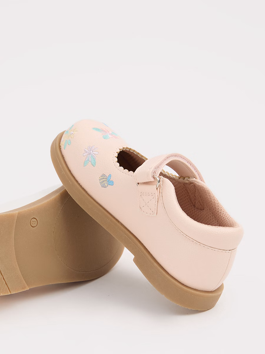 Pink Flower Embroidered Mary Jane Shoes detail 1