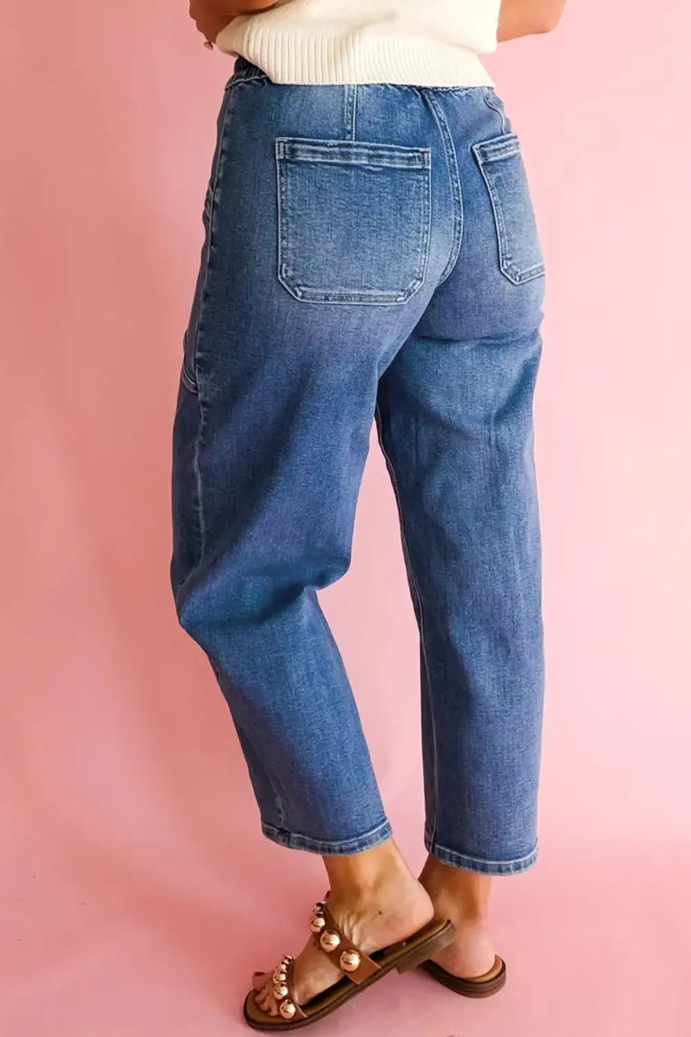 Women's Regular Fit Denim Pants With Drawstring Waist And Pockets