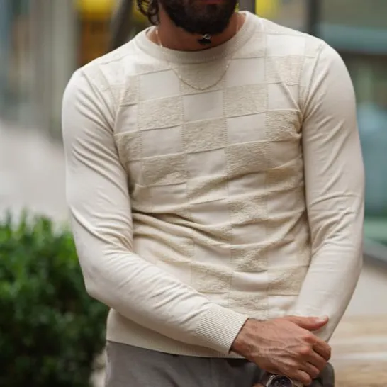 Modern Round Neck Slim Fit Cotton Knit Sweater