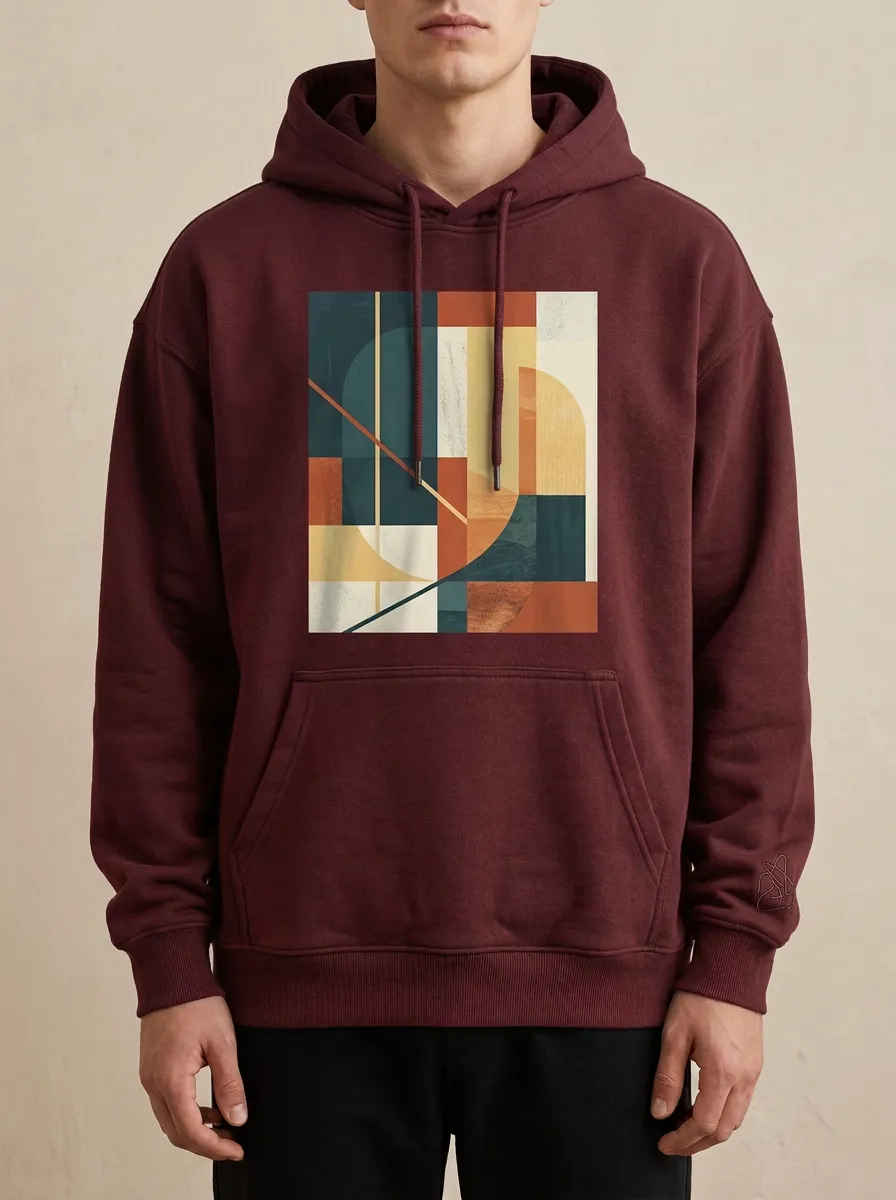 Men's Geometric Abstract Print Drawstring Pullover Hoodie