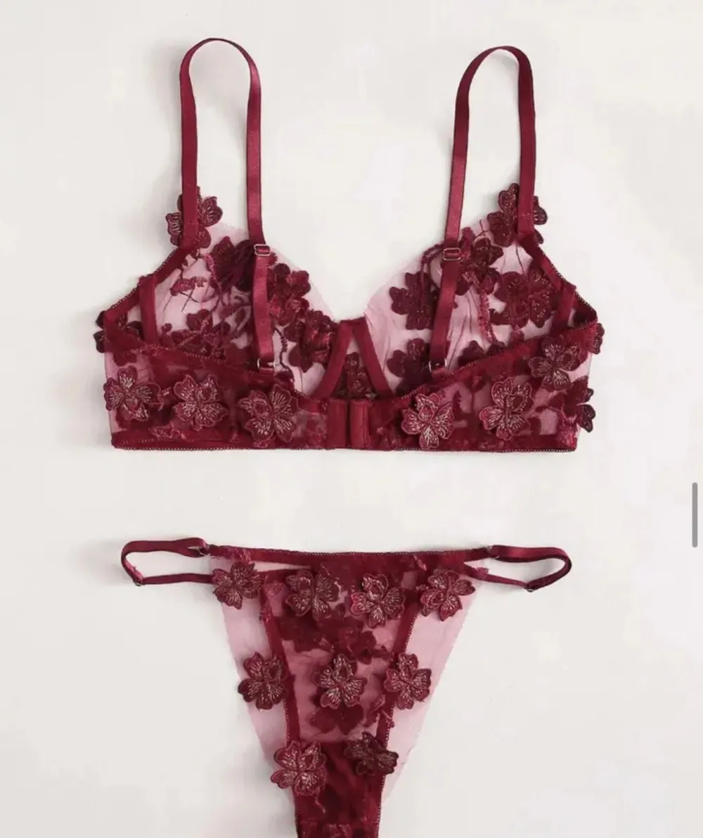 Delicate Embroidered Floral Lingerie Set