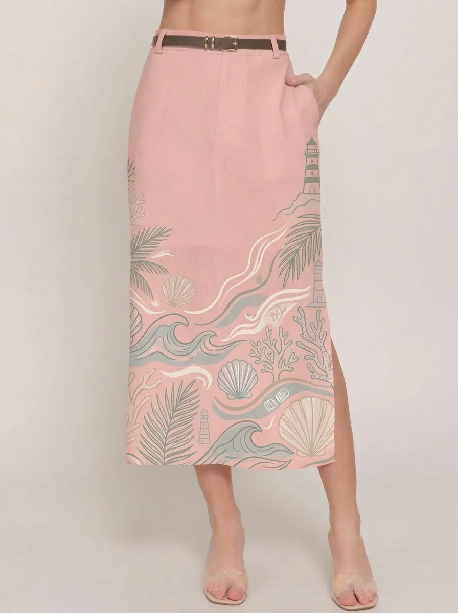 Women's Coastal Beach Lover Lighthouse Seashell Printed Skirt