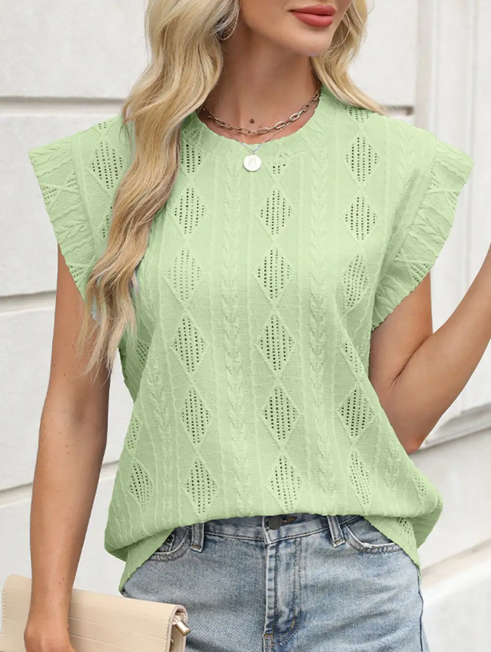 Jacquard Crew Neck Loose Tee