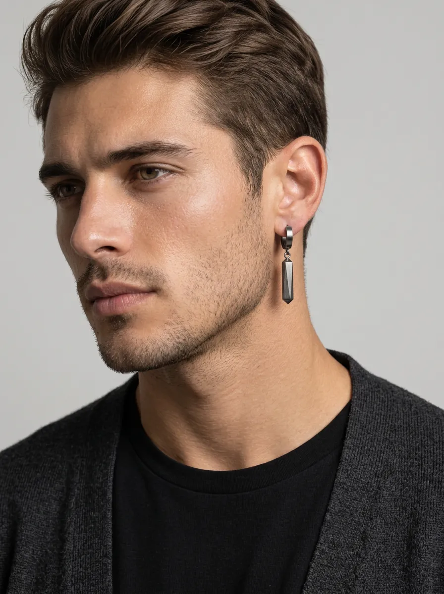 Men's Geometric Bar Dangle Hoop Earring