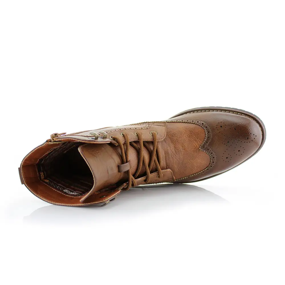 Two-Tone Wingtip Brogue Combat Boots