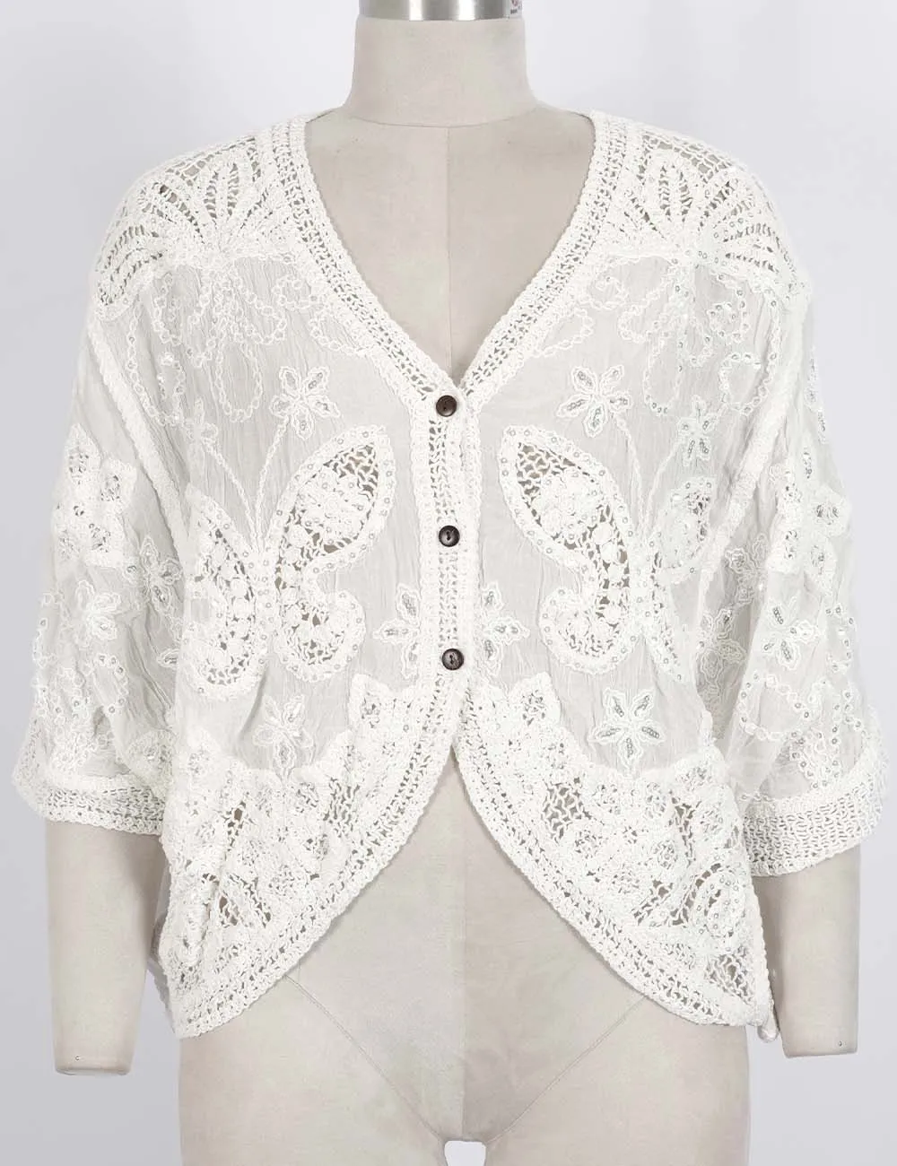 Crochet Embroidered Sleeves Cardigan