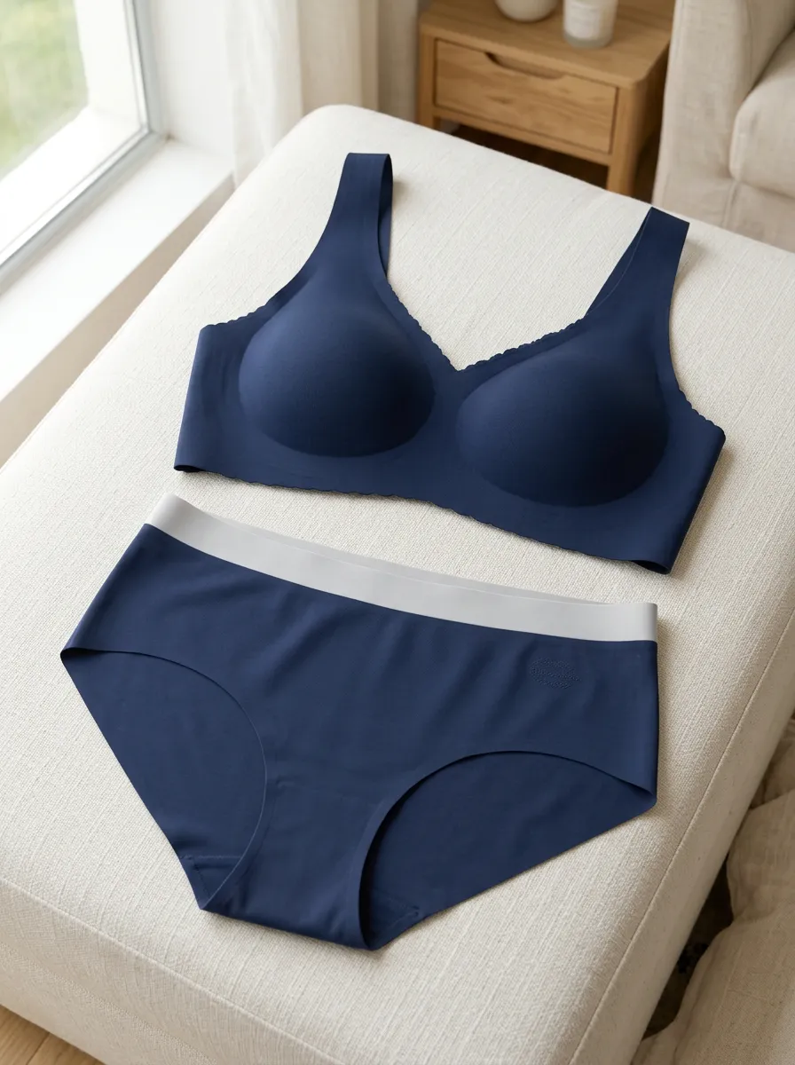 Women's Seamless Wireless And Scalloped Lingerie Set