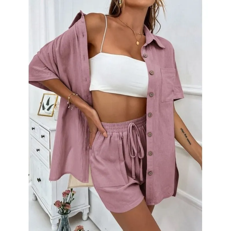 Loose Fit Short Sleeve Shirt Shorts Set