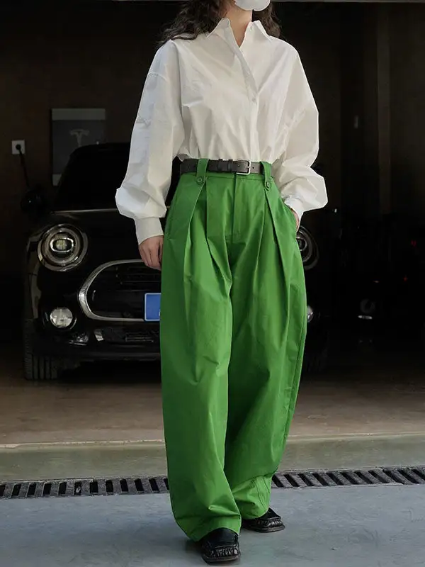 Women's High Waist Loose Fit Pleated Pants