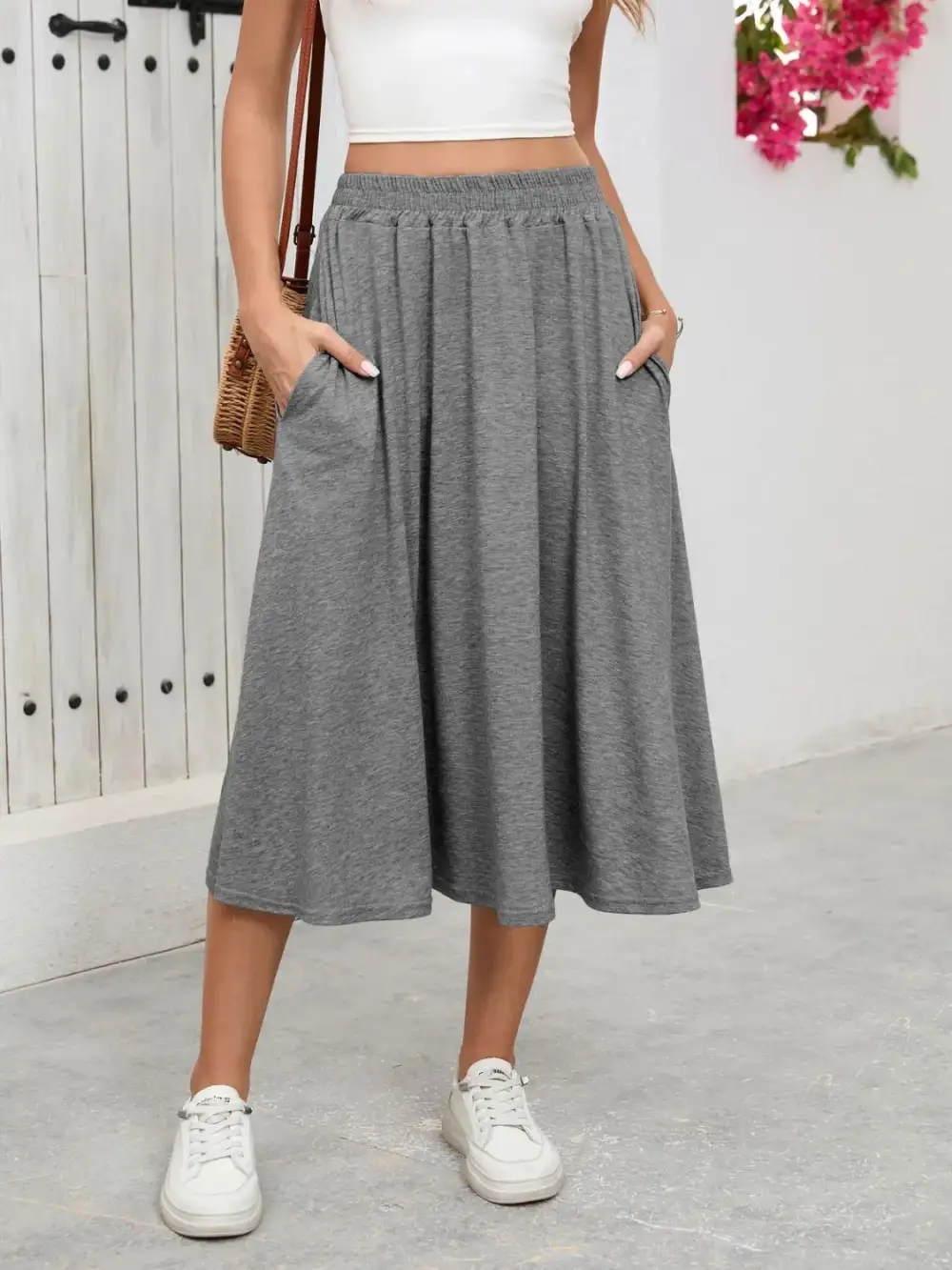 Everyday Elastic Waist Pocket Skirt