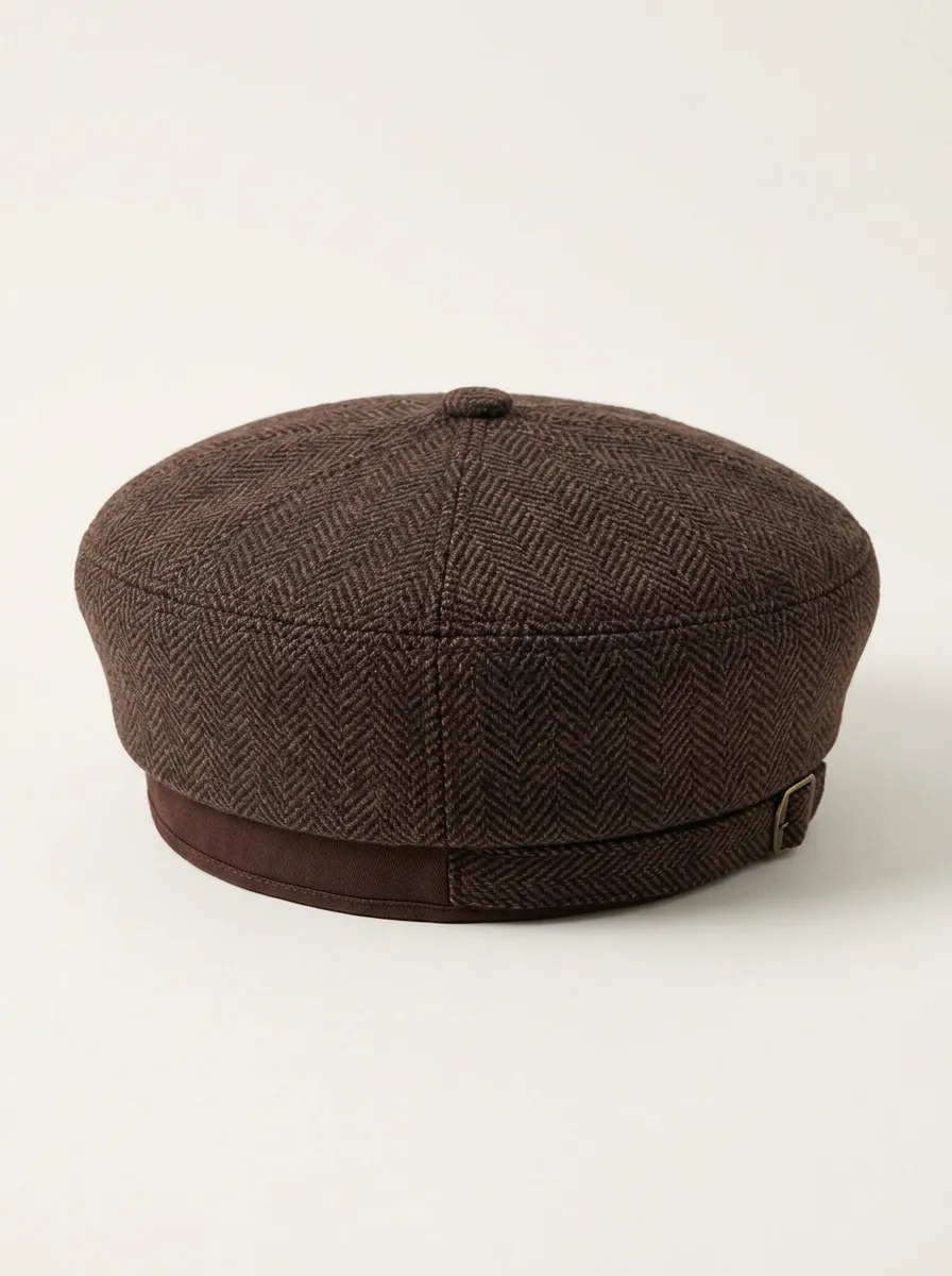 Unisex Vintage Brown Herringbone Beret Cap