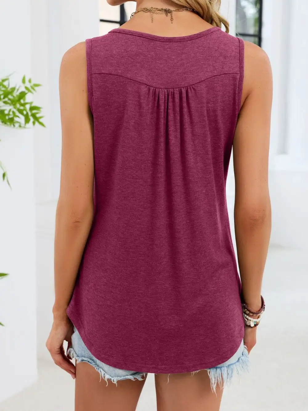 Button Detail Round Neck Tank