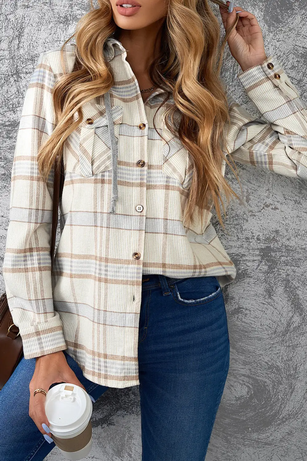 Plaid Hooded Shirt Coat Jacket