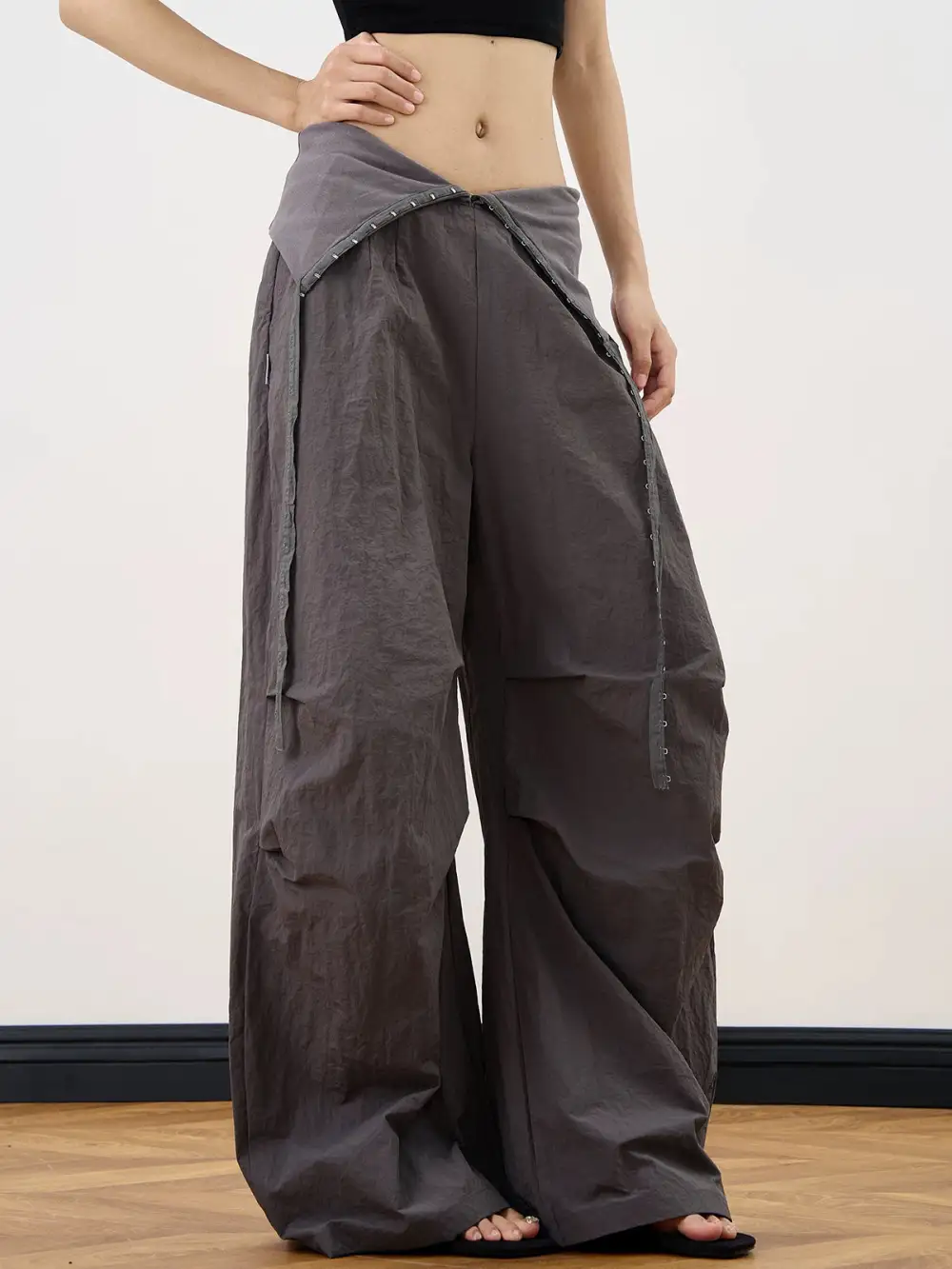 Wide-Leg Crossover-Waist Pants