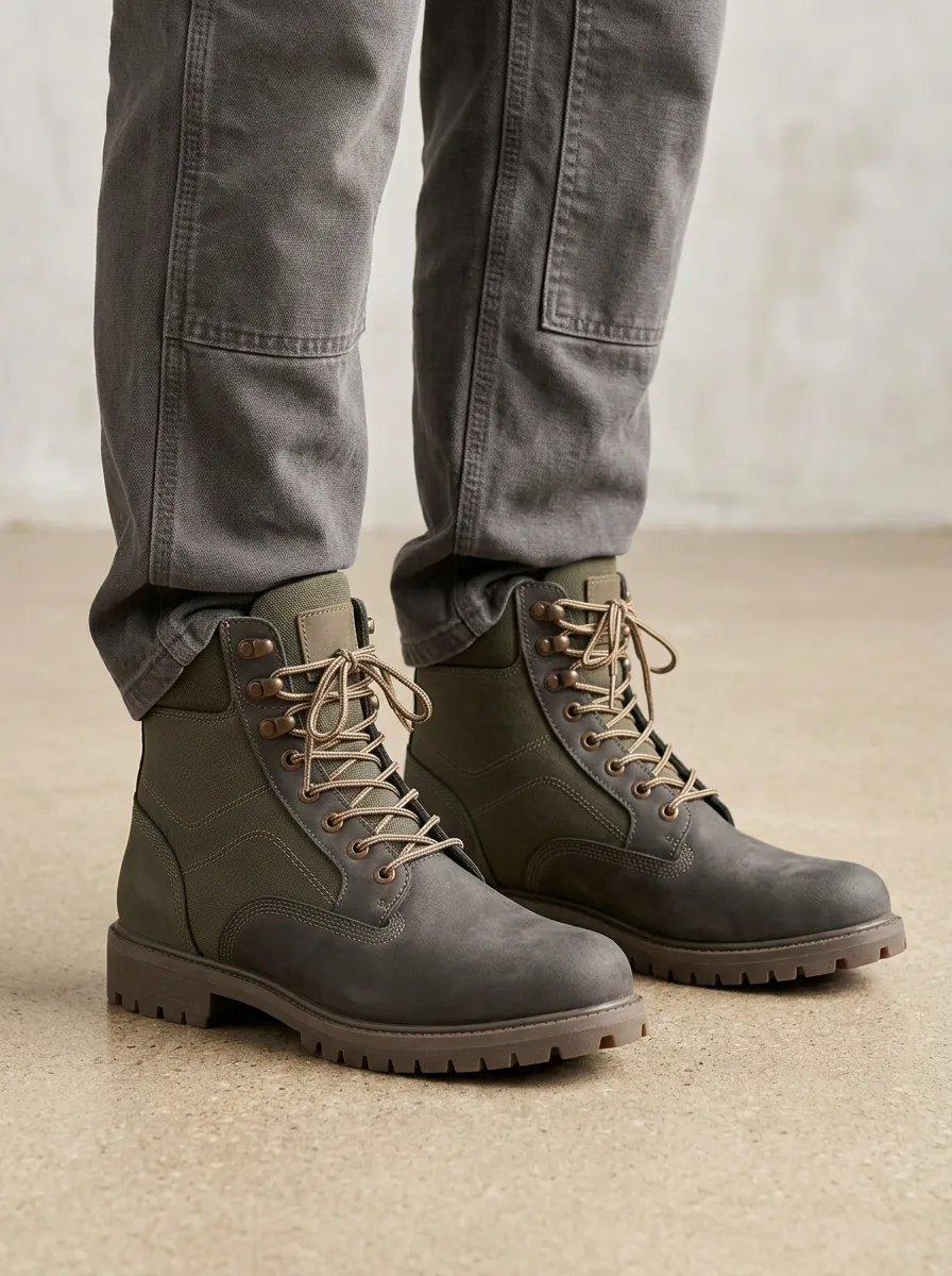 Unisex Tactical Canvas Leather Print Work Boots