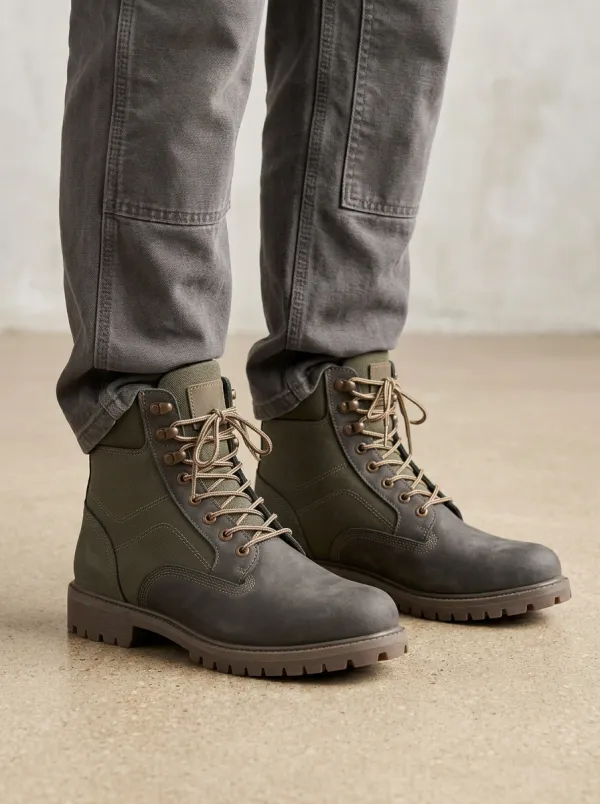 Unisex Tactical Canvas Leather Print Work Boots