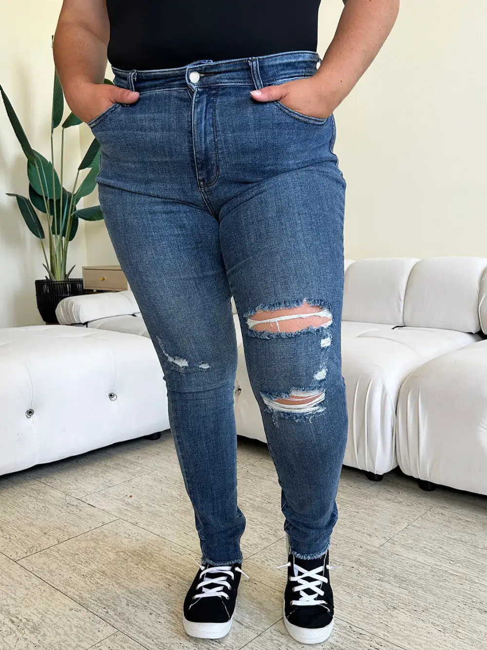 Versatile High Waist Skinny Distressed Denim Jeans