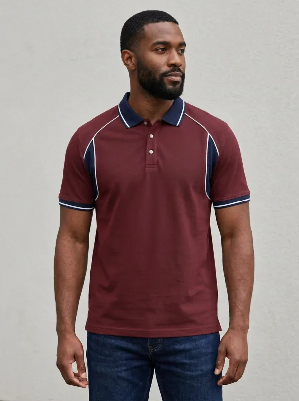 Men's Casual Sporty Contrast Panel Printed Polo Shirt