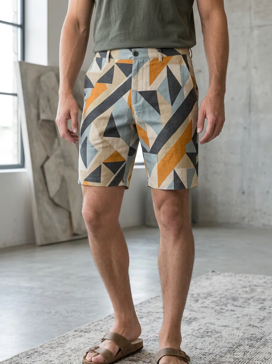 Men's Geometric Mustard Tailored Shorts