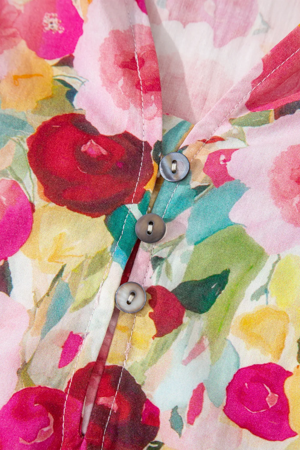 Pink Floral Frilled V Neck Blouse