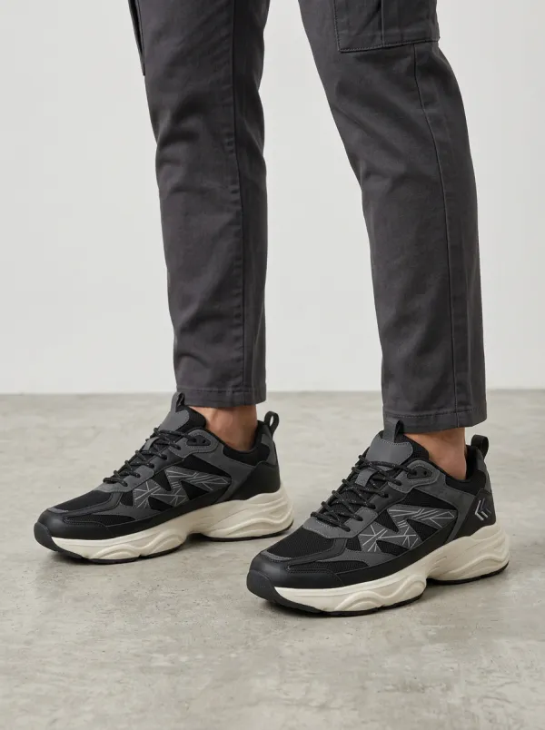 Men's Black Geometric Pattern Athletic Sneakers