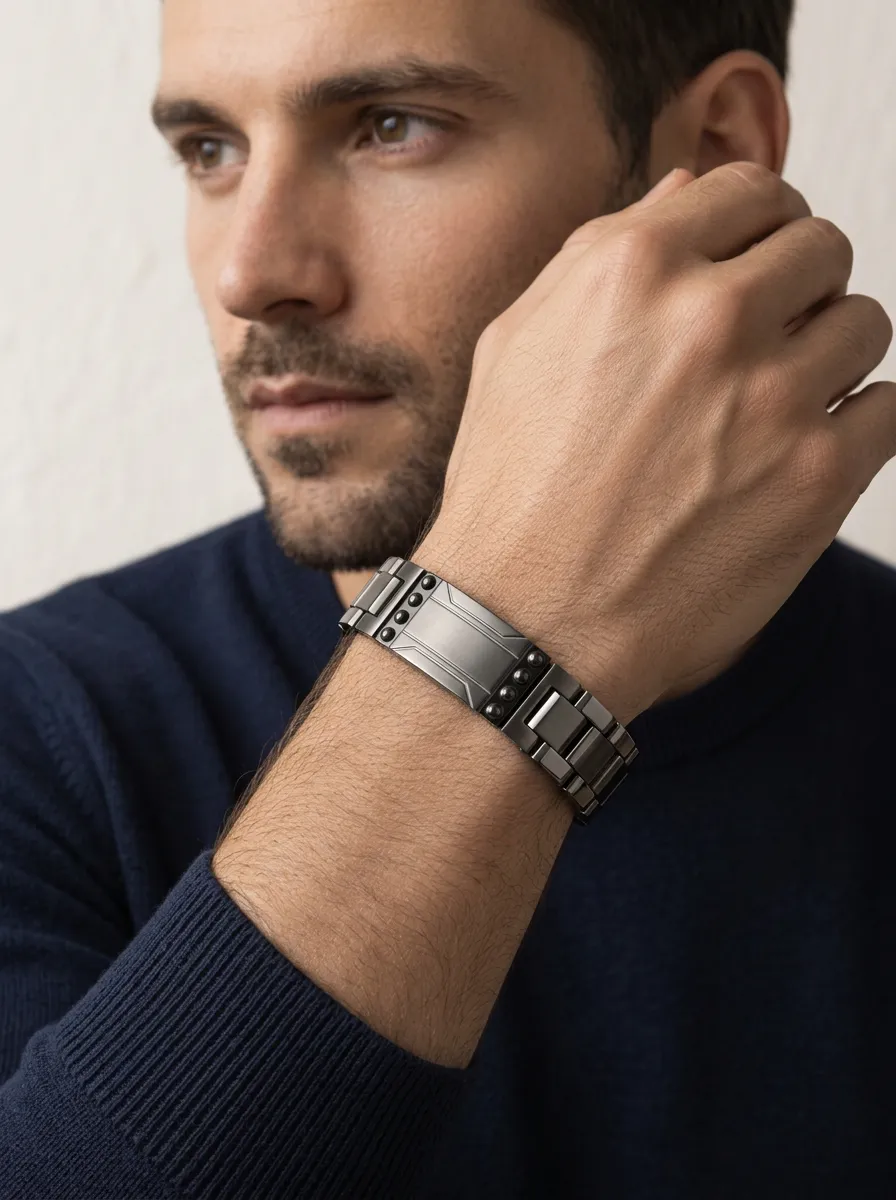 Men's Modernist Minimalist Stainless Steel Link Bracelet