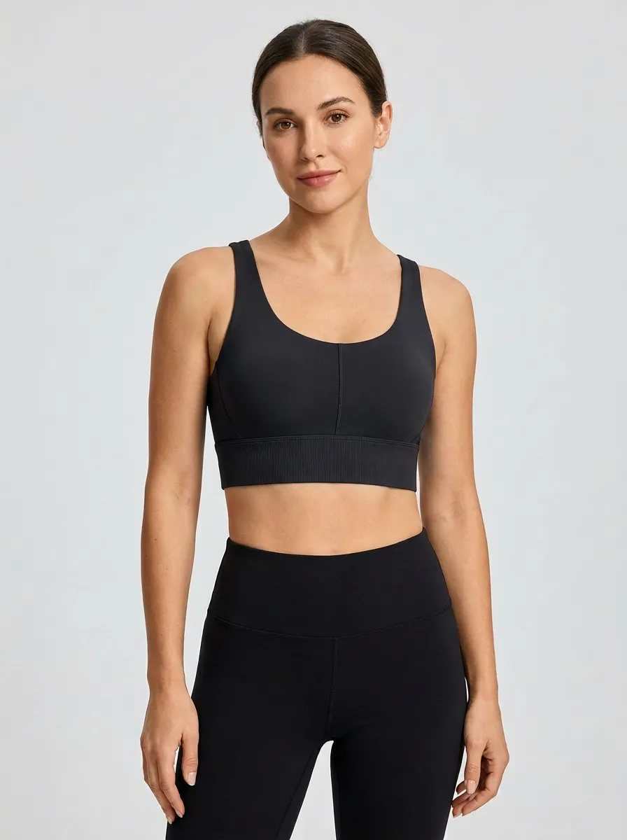 Women's Scoop-Neck Ribbed Wide-Strap Sports Bra