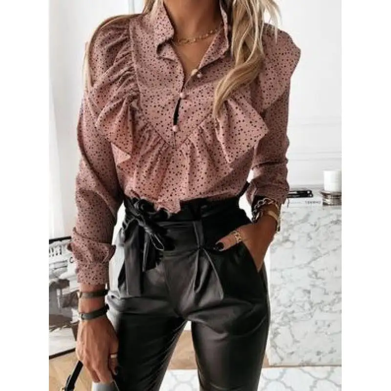 Casual Ruffled Polka Dot Blouse