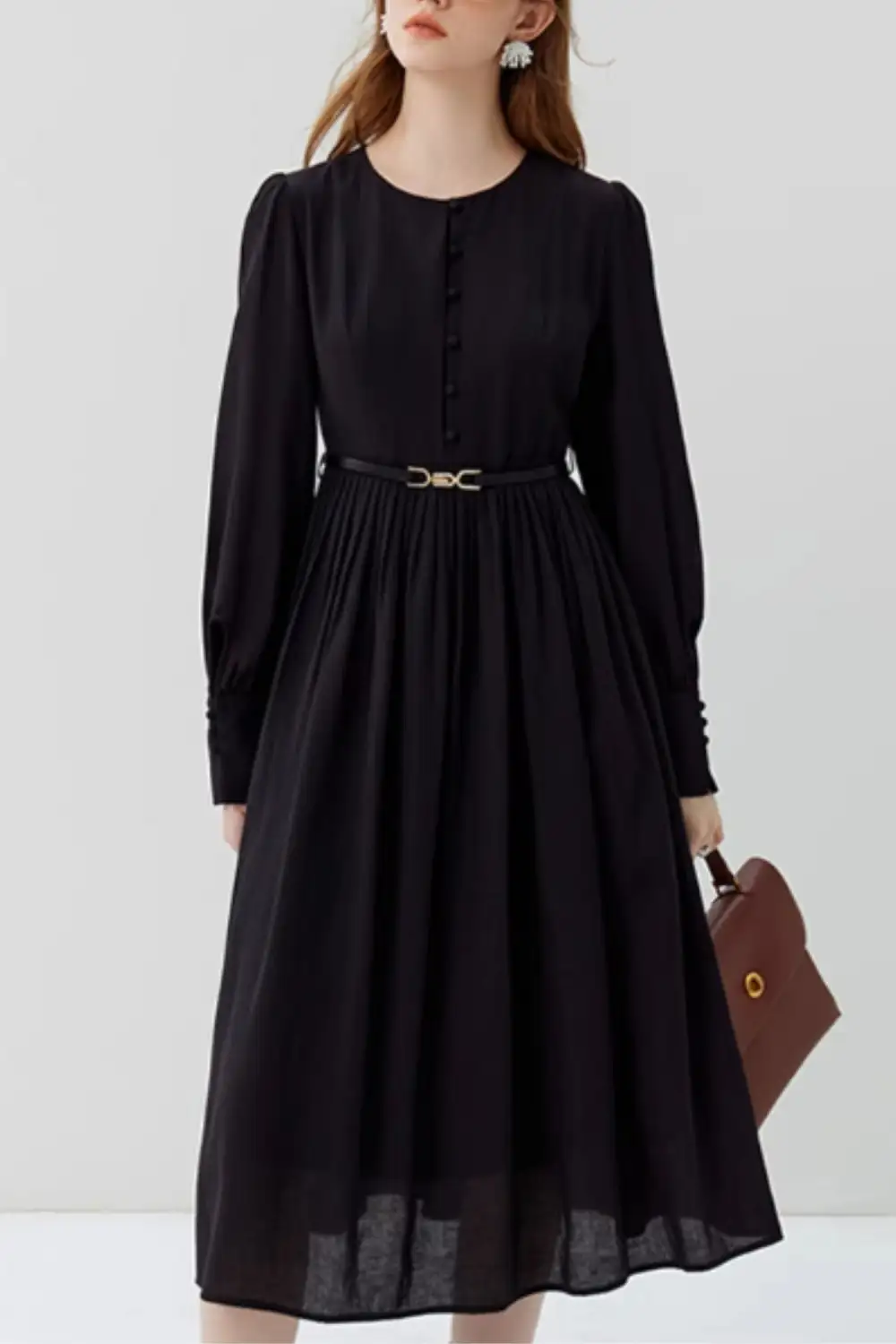 Refined Cotton Blend Long Sleeve Midi Dress