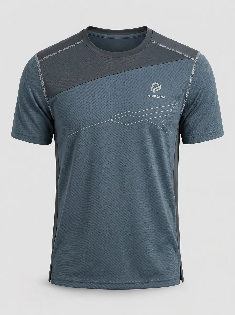 Men's Slate Blue Color-Blocked Performance T-Shirt