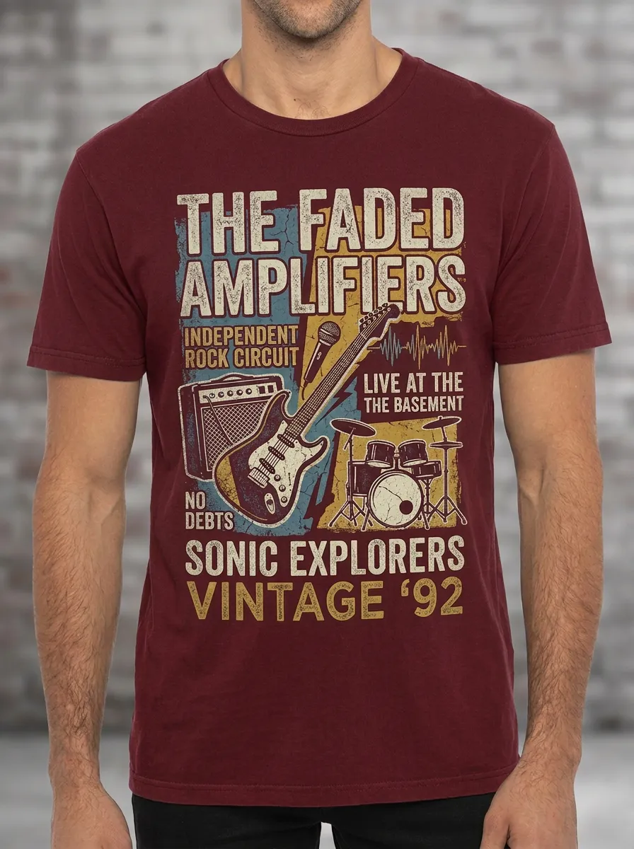 Men's Rock Band Music Lover Guitar Drum Printed T-shirt