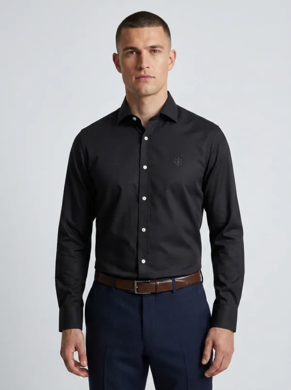 Men's Travel Compass Embroidered Non-Iron Cotton Shirt