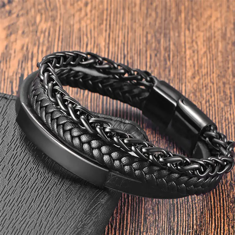 Woven Pattern Titanium Steel Stimulation Multi Layer Bracelet
