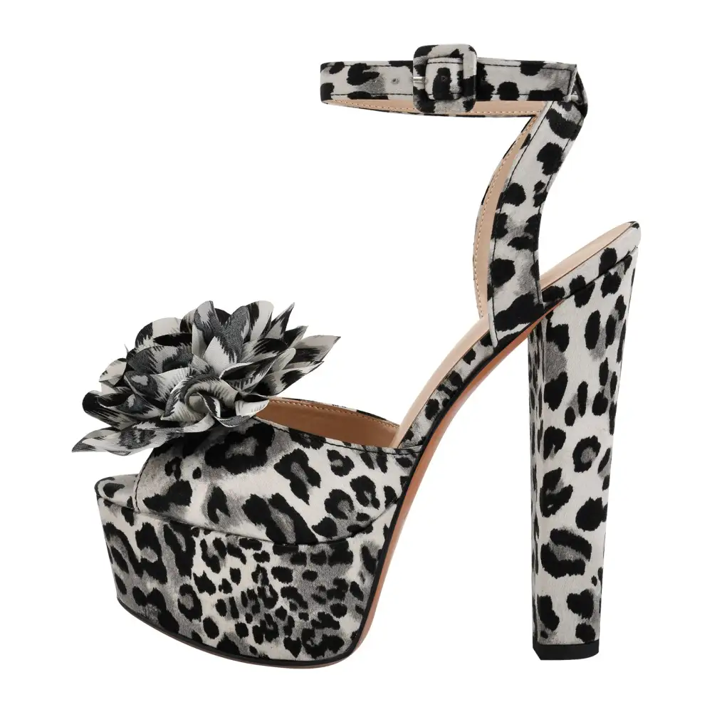 Leopard Platform Flower Ankle Strap Sandals