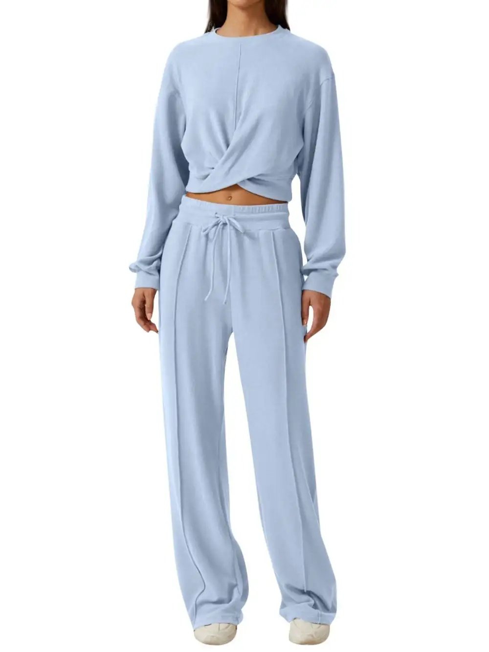 Twist Front Long Sleeve Top and Pants Set