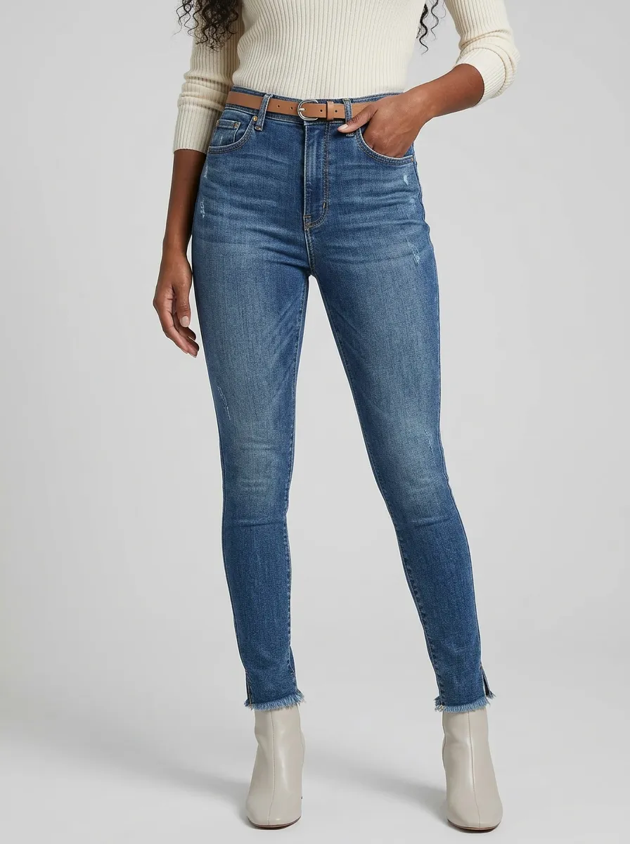 Women's High-Rise Distressed Frayed Hem Slim-Fit Jeans