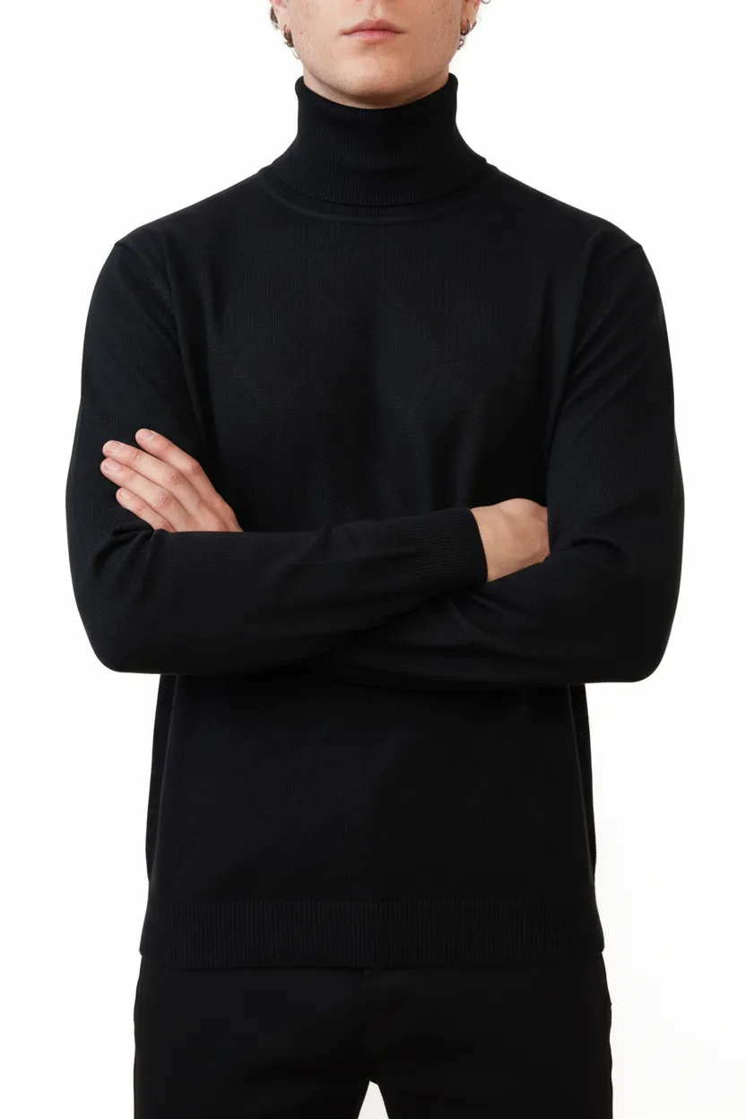 Modern Diamond Pattern Regular Fit Viscose Turtleneck Sweater