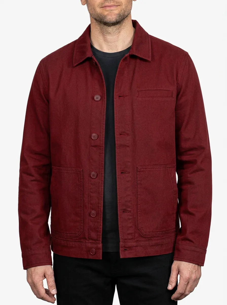 Men's Casual Navy Solid Button-Up Chore Jacket