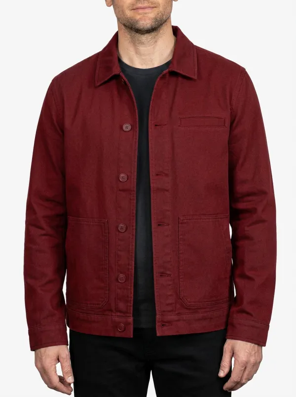 Men's Casual Navy Solid Button-Up Chore Jacket