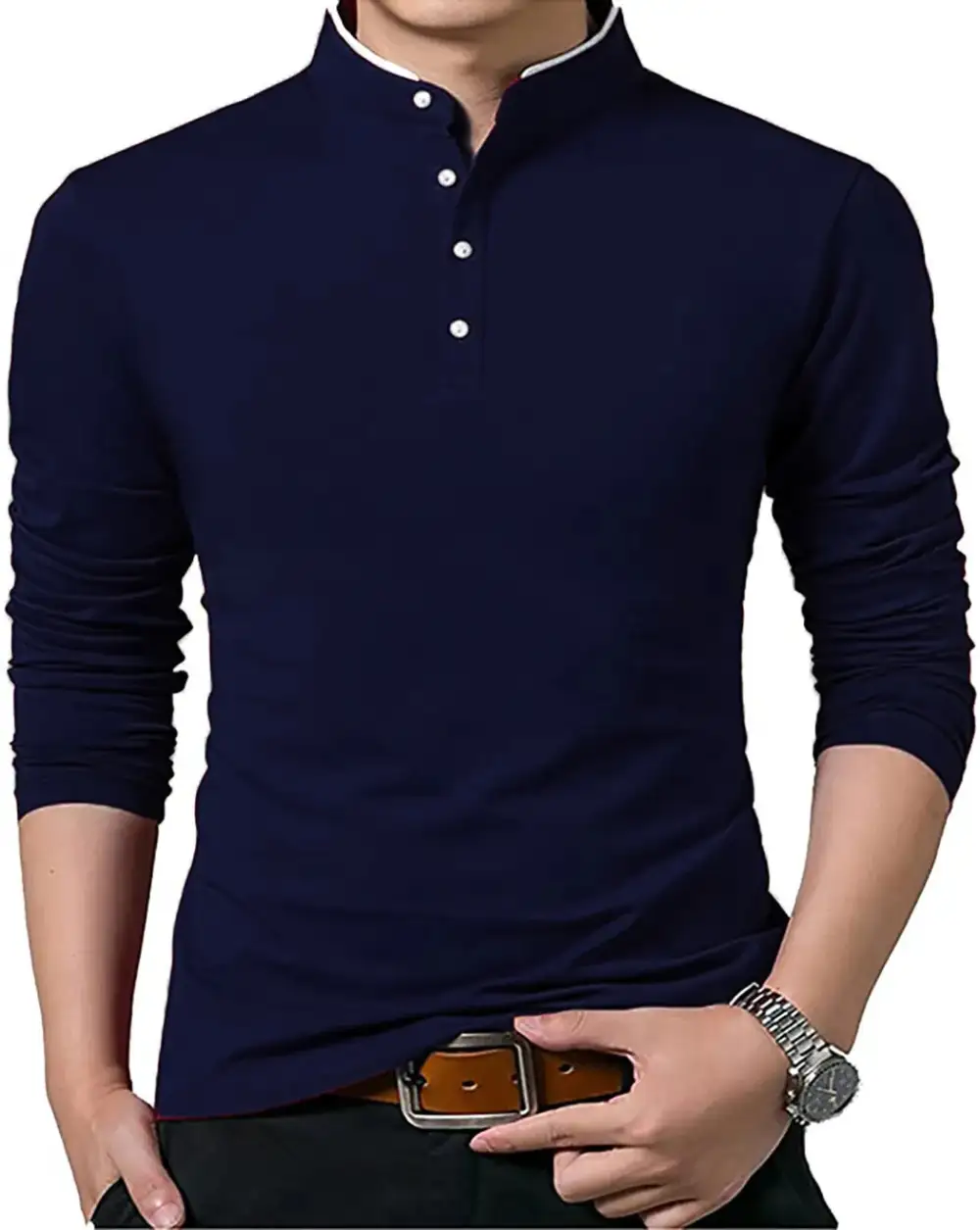 Refined Mandarin Collar Grandad Collar Polo Collar Polo Shirt