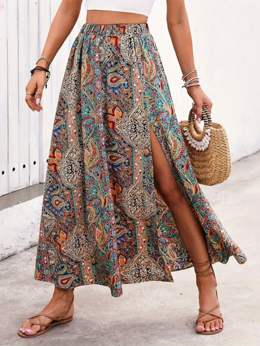 Wearable Printed Slit Skirt