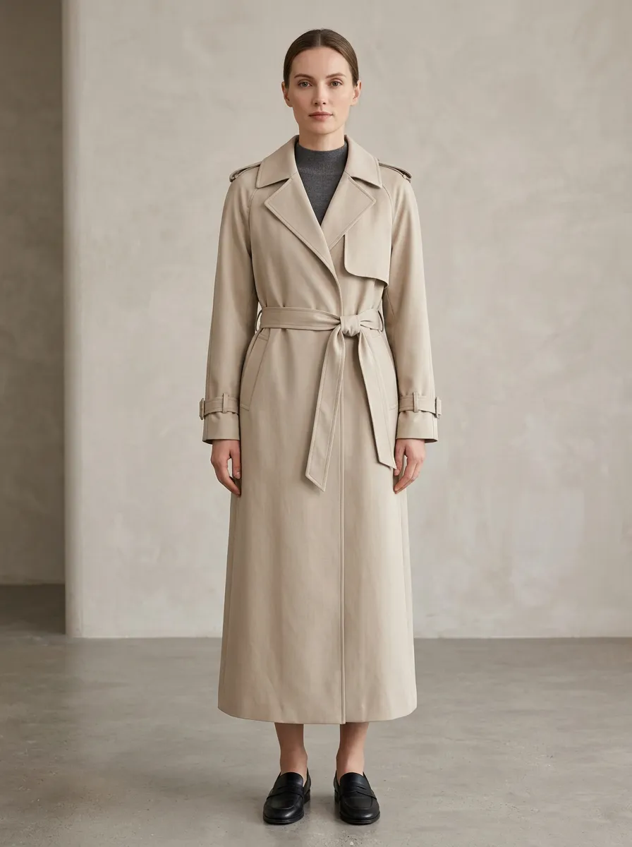 Women's Tailored Belted Classic Long Trench Coat