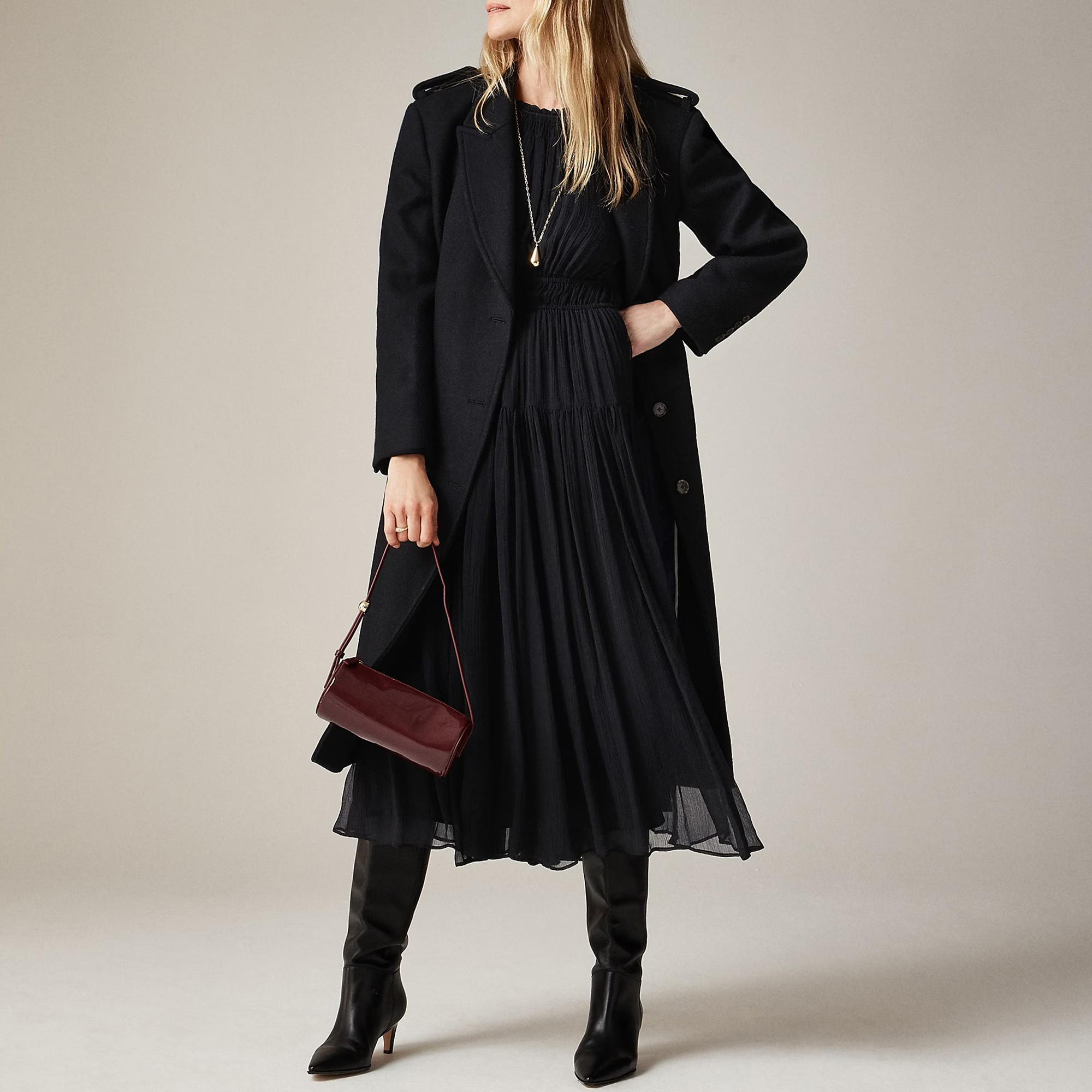 Crinkle Chiffon Sheer Long-Sleeve Dresses