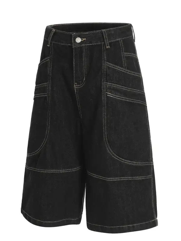 Utility Wide Leg Cotton Blend Casual Shorts