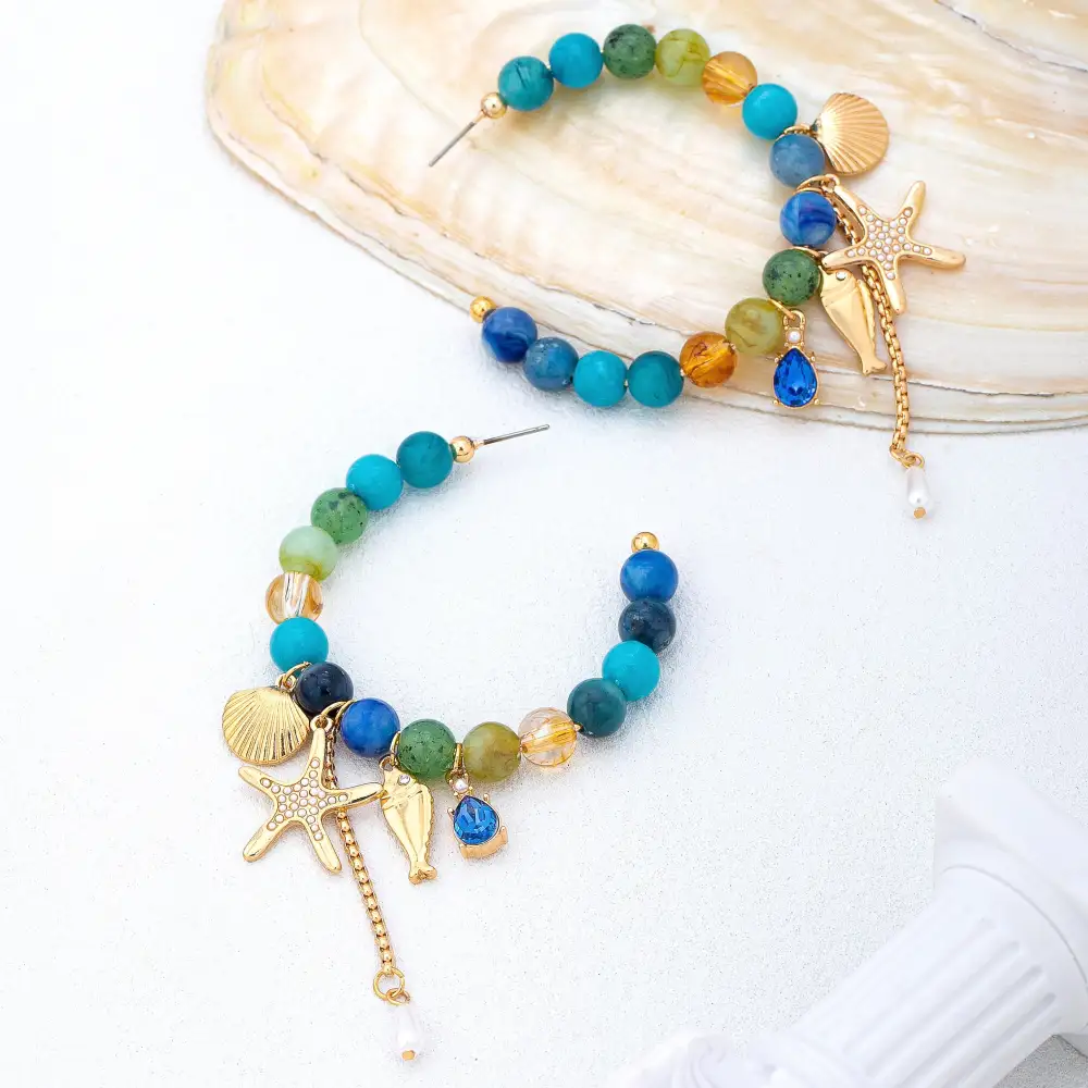 Ocean Inspired Beaded Charm Hoop