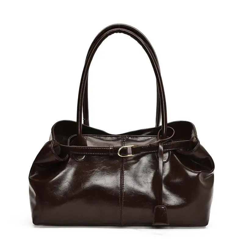 Chic Glossy Chocolate Brown Shoulder Bag